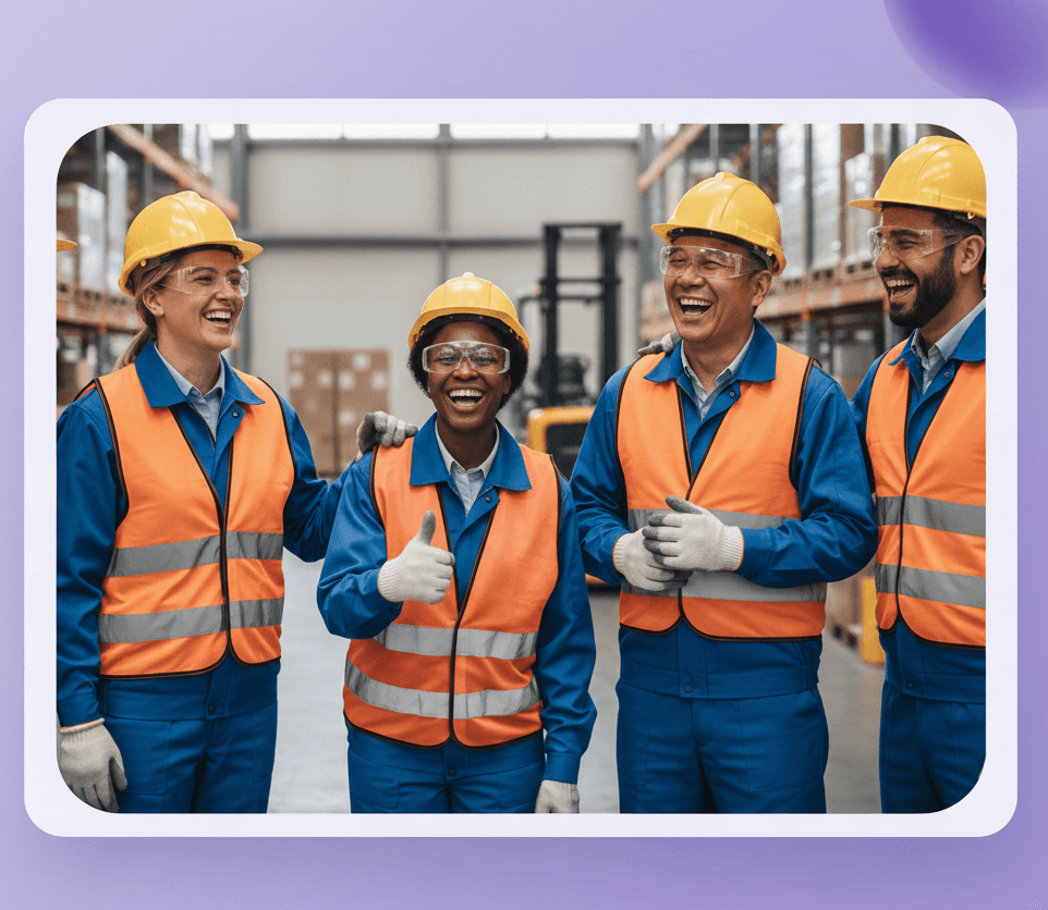 Happy industrial workers in a warehouse